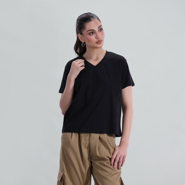 Slub V neck TEE