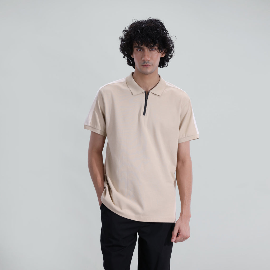 Paneled Zipper Polo