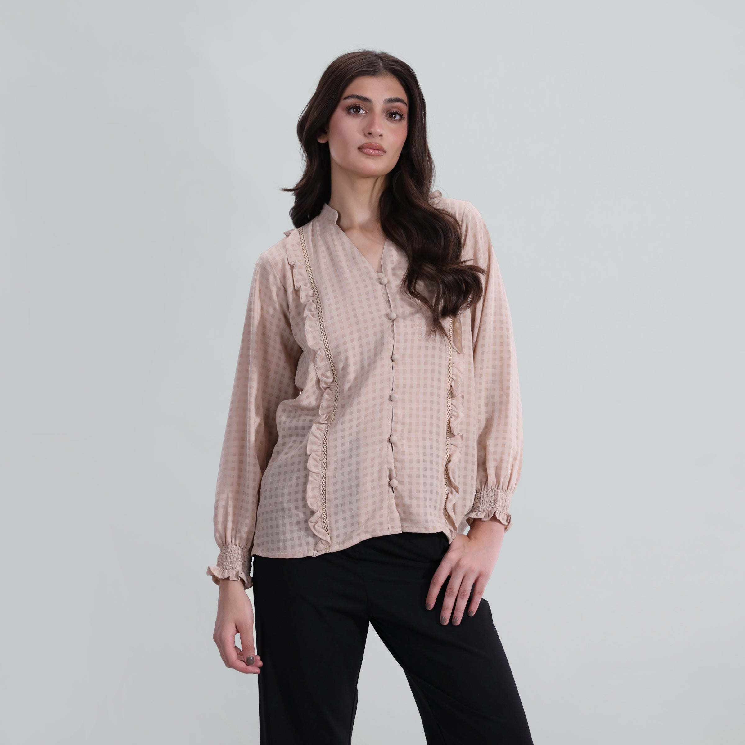 Checkered Ruffle Blouse