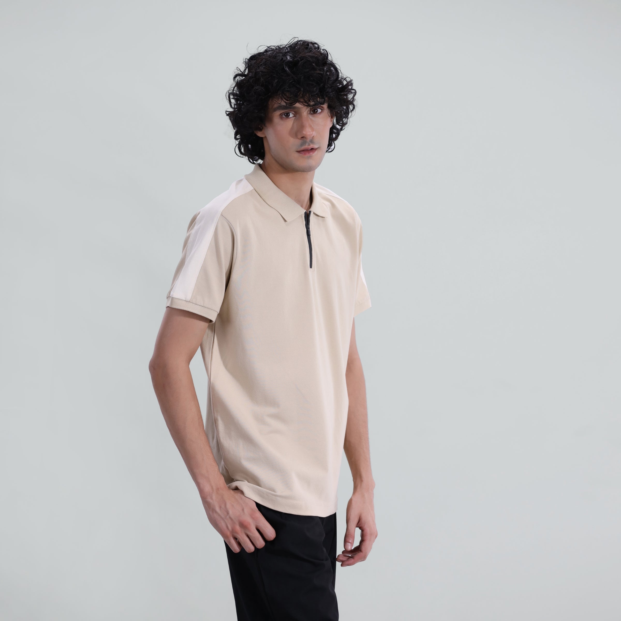 Paneled Zipper Polo