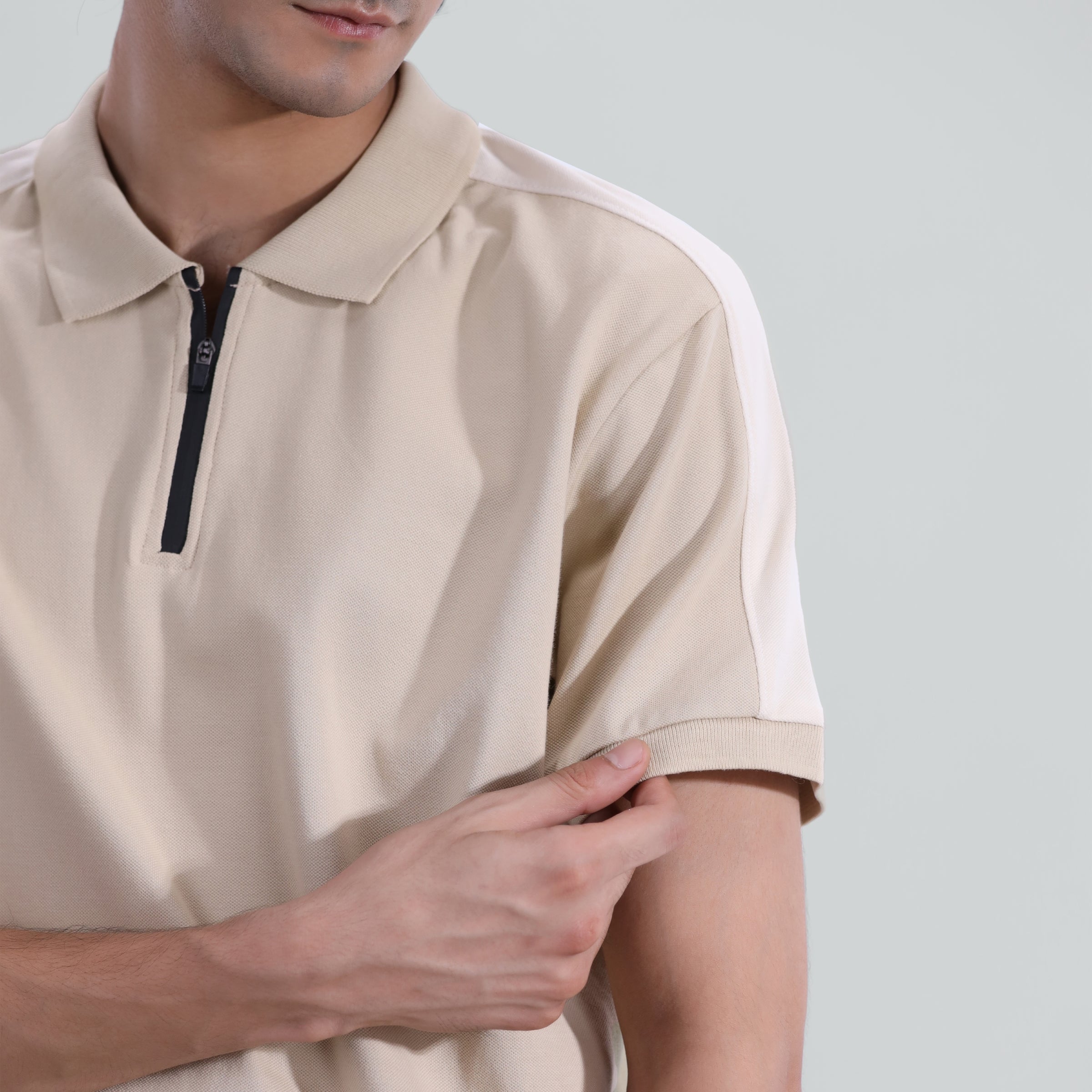 Paneled Zipper Polo