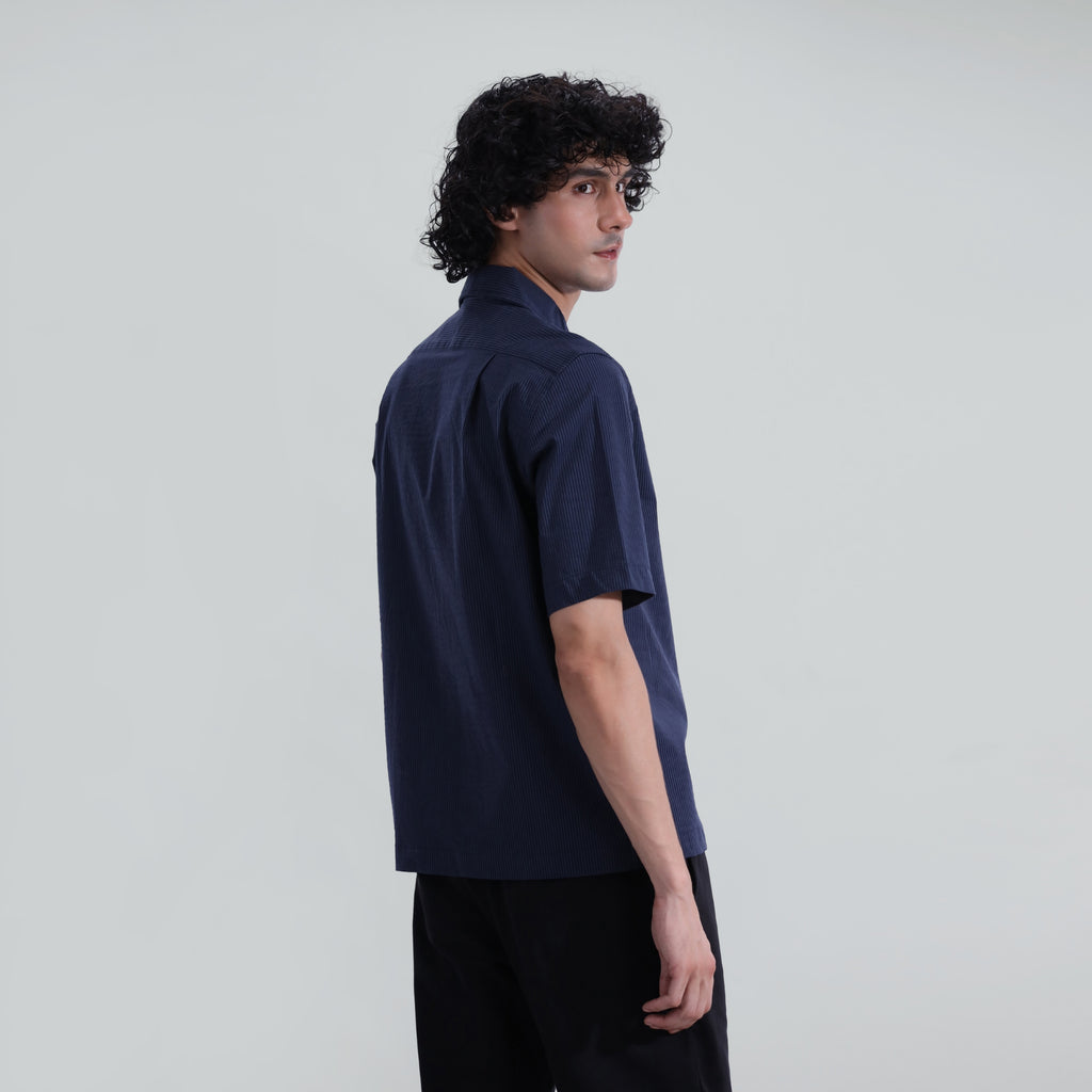 Seersucker Striped Zipper shirt