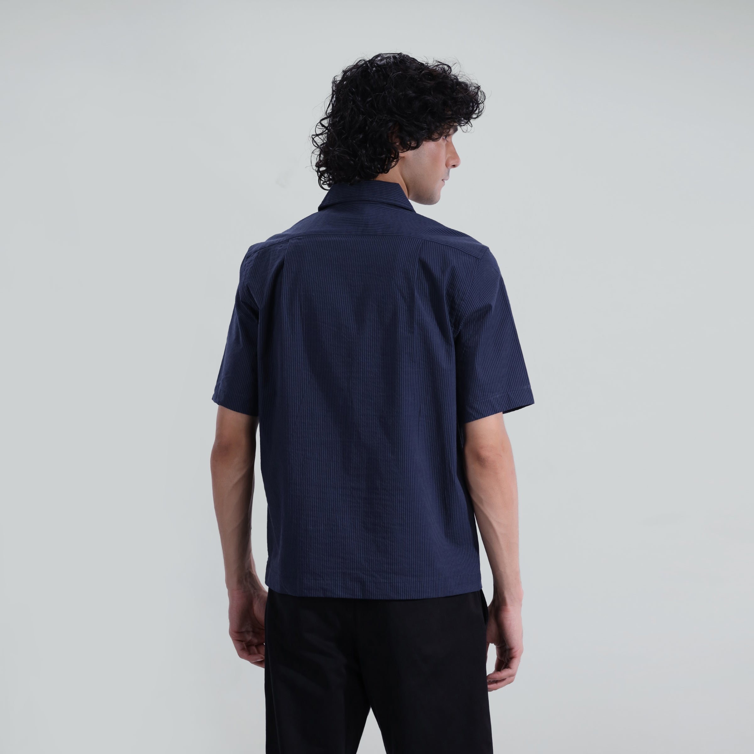 Seersucker Striped Zipper shirt