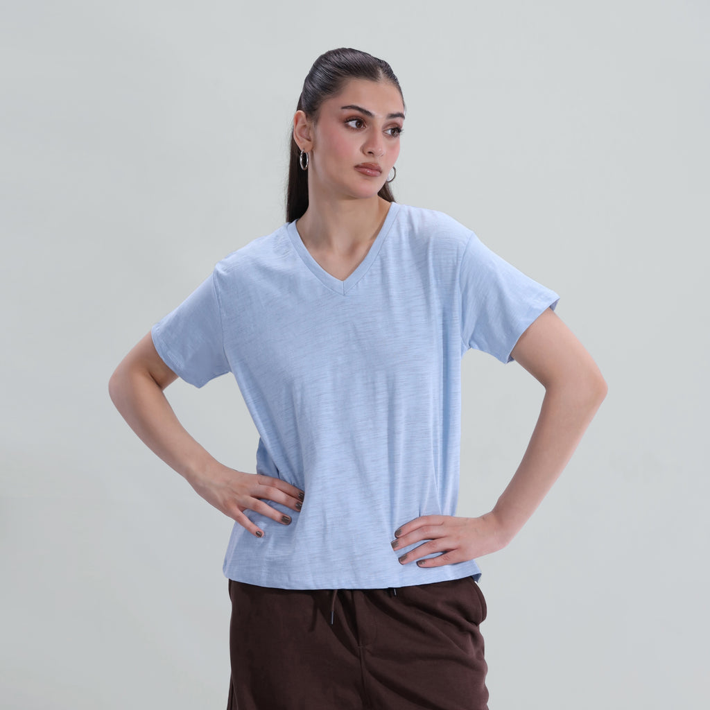 Slub V neck Tee
