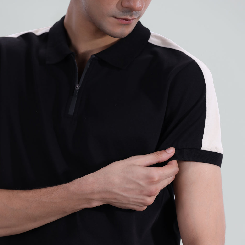 Paneled Zipper Polo