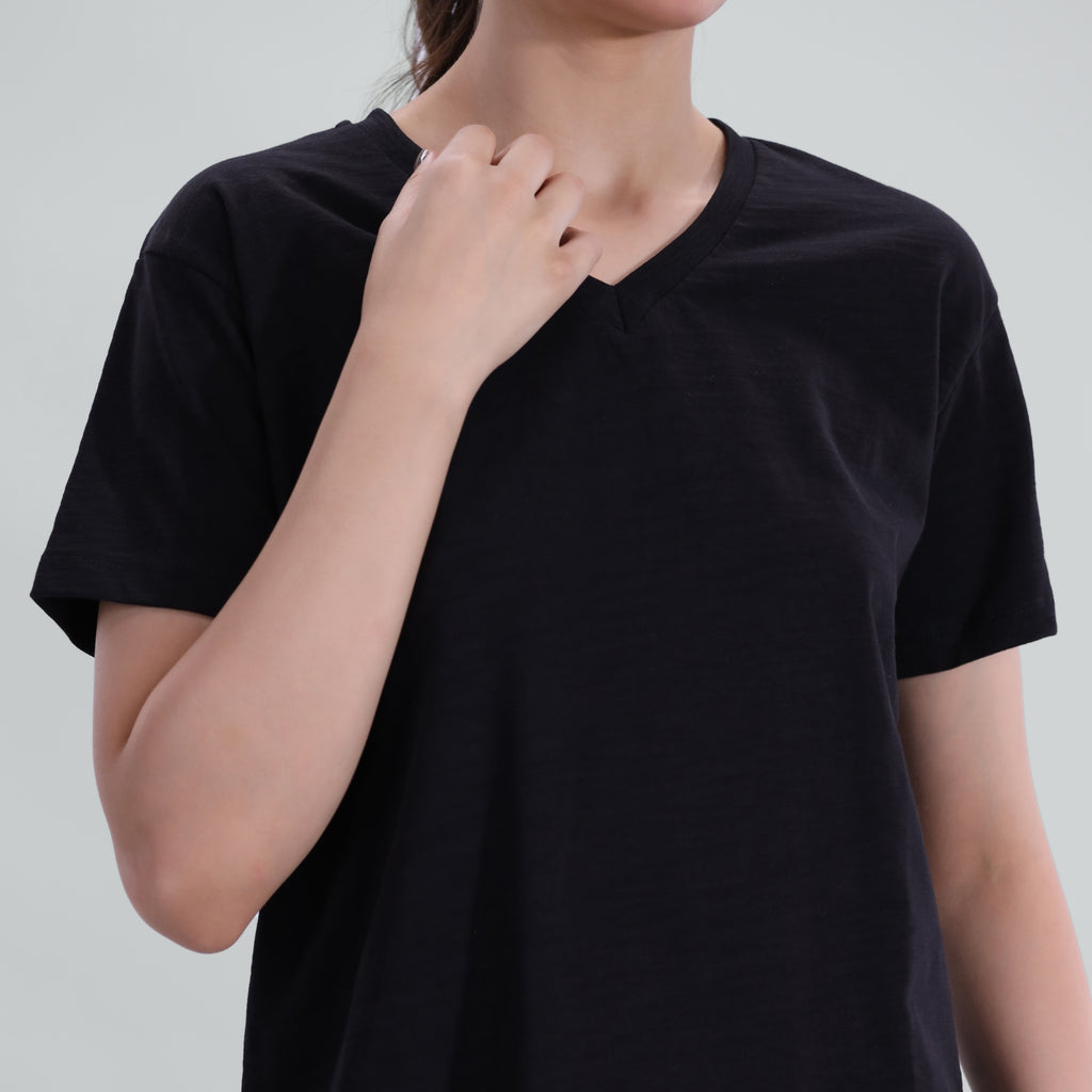 Slub V neck TEE