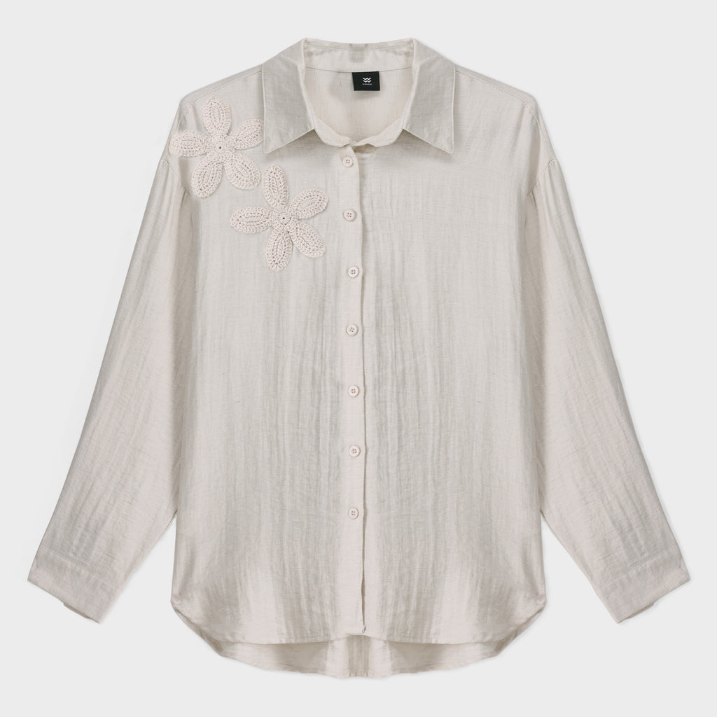 Textured Shirt with 3D flowers