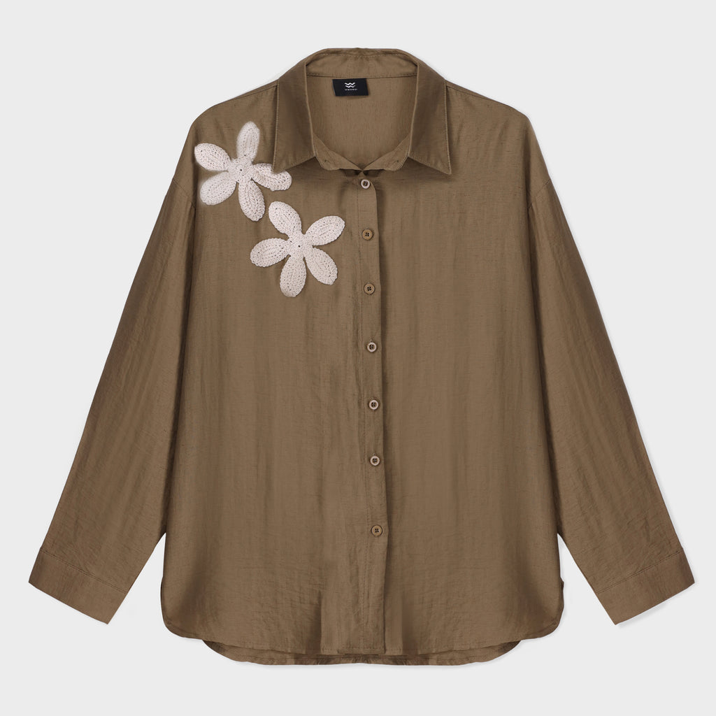 Textured Shirt with 3D flowers
