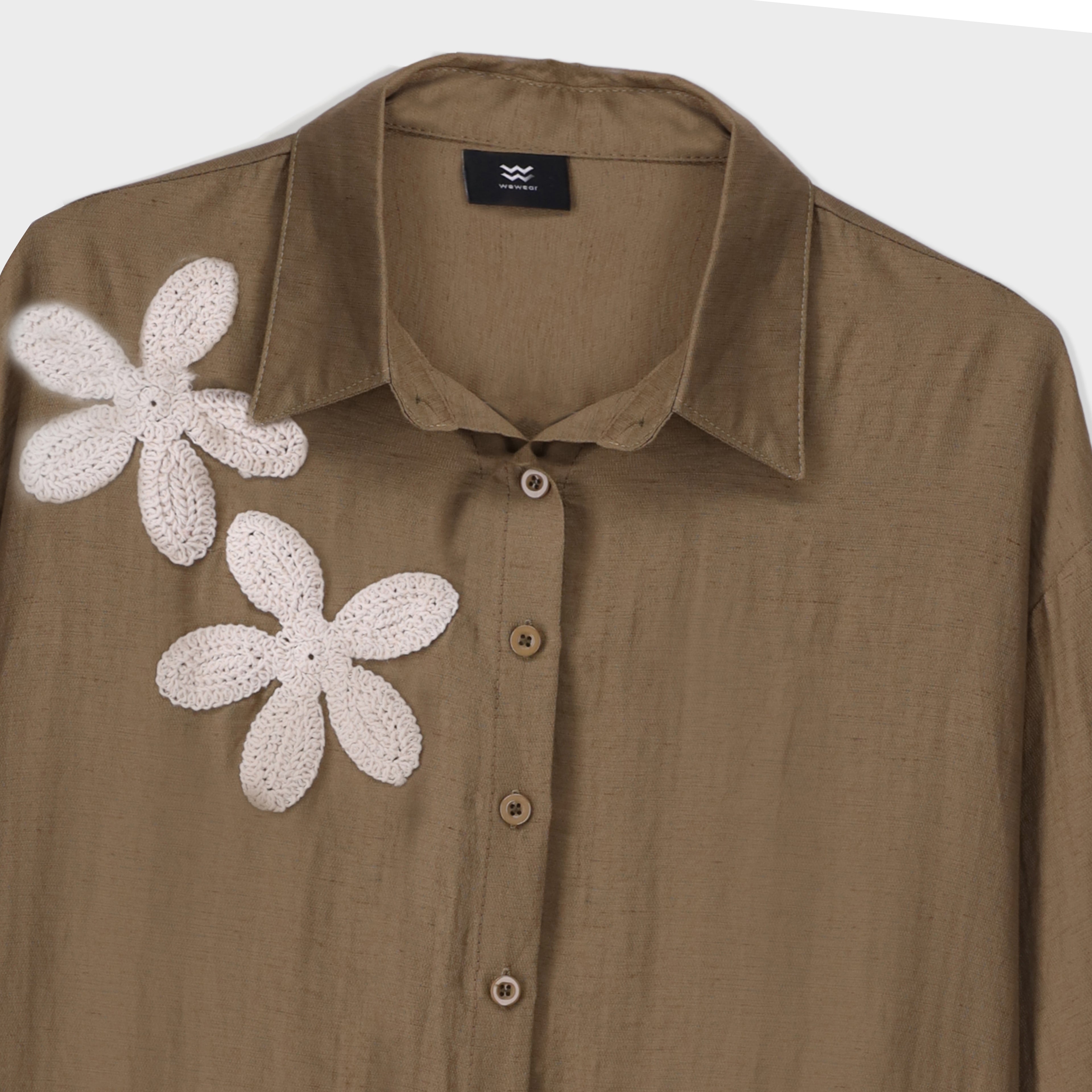 Textured Shirt with 3D flowers