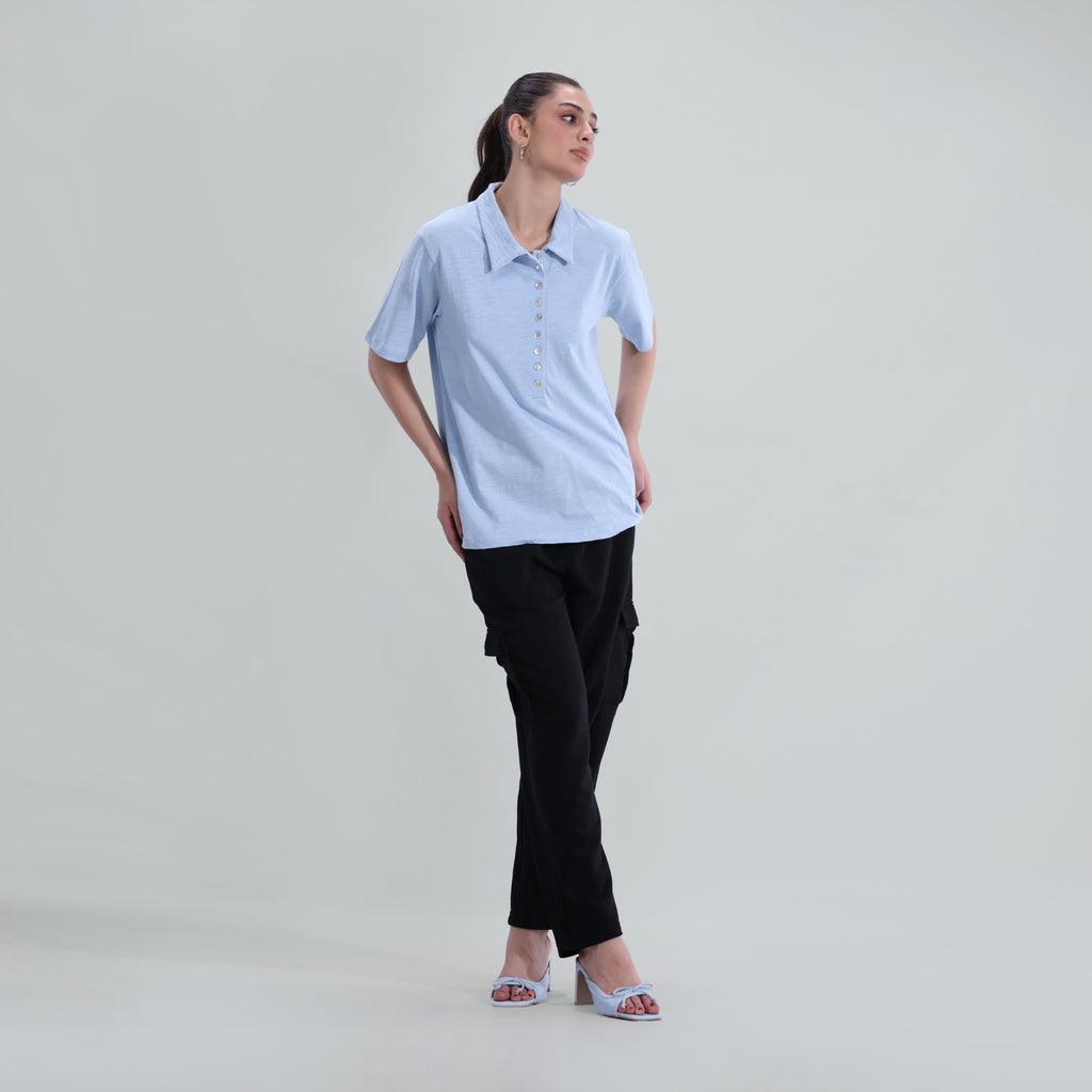 Slub Half Placket Top