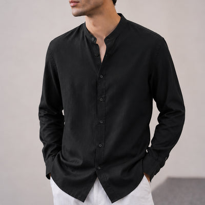 Cottonello Classic Linen Ban Collar Shirt
