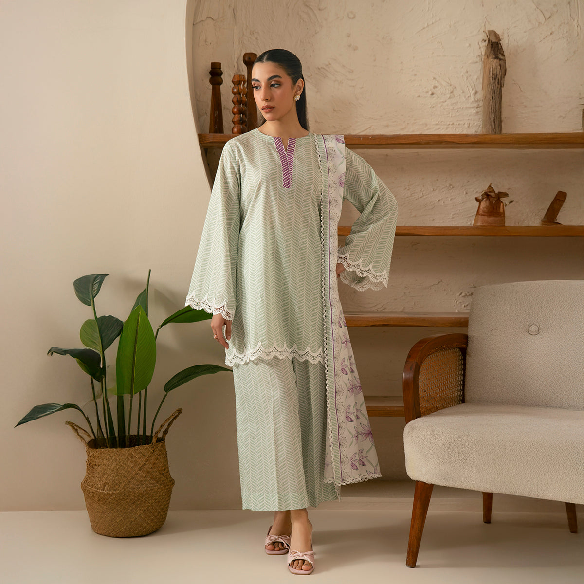 Mint Whisper 3PC Unstitched Suit