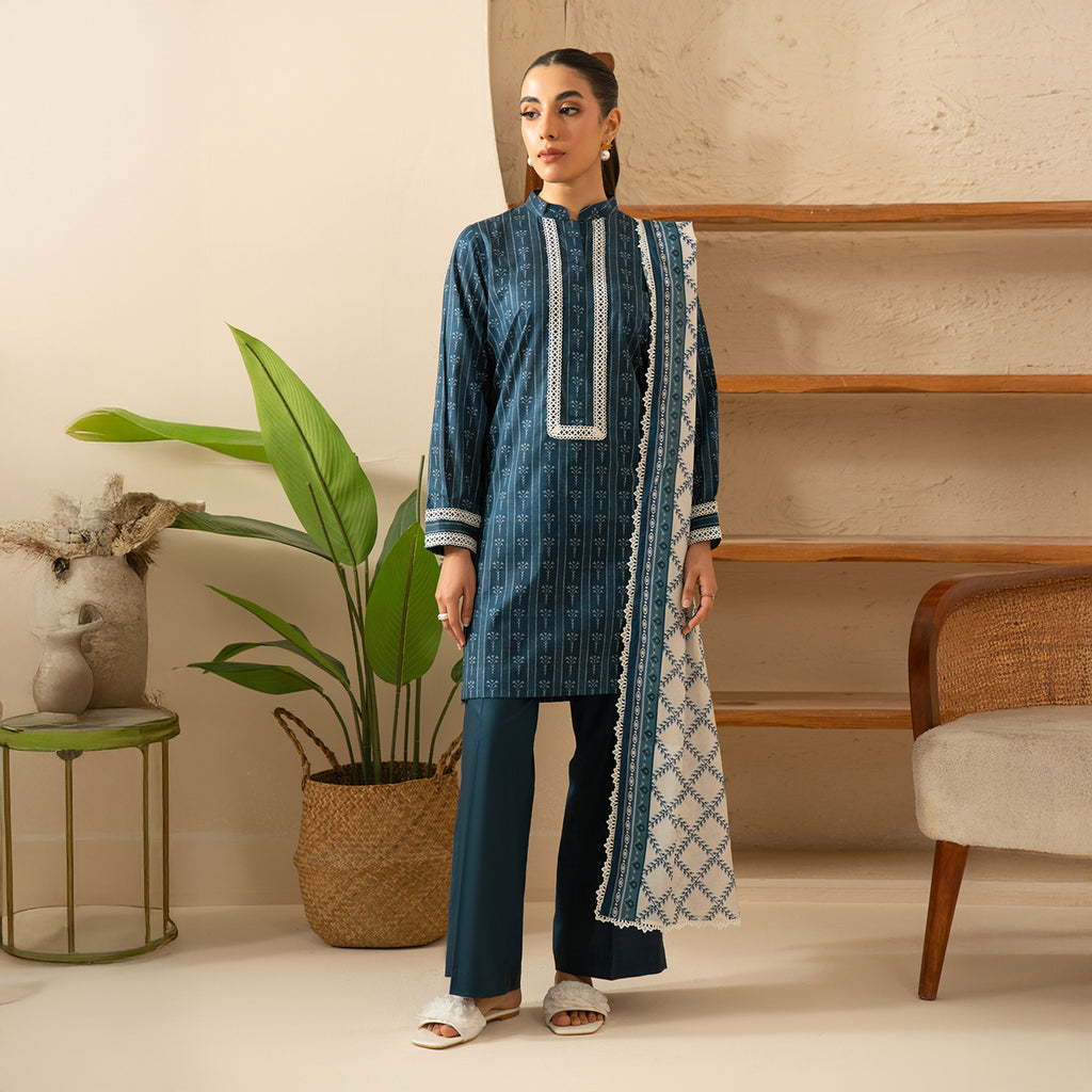 Teal Statement 3PC Unstitched Suit