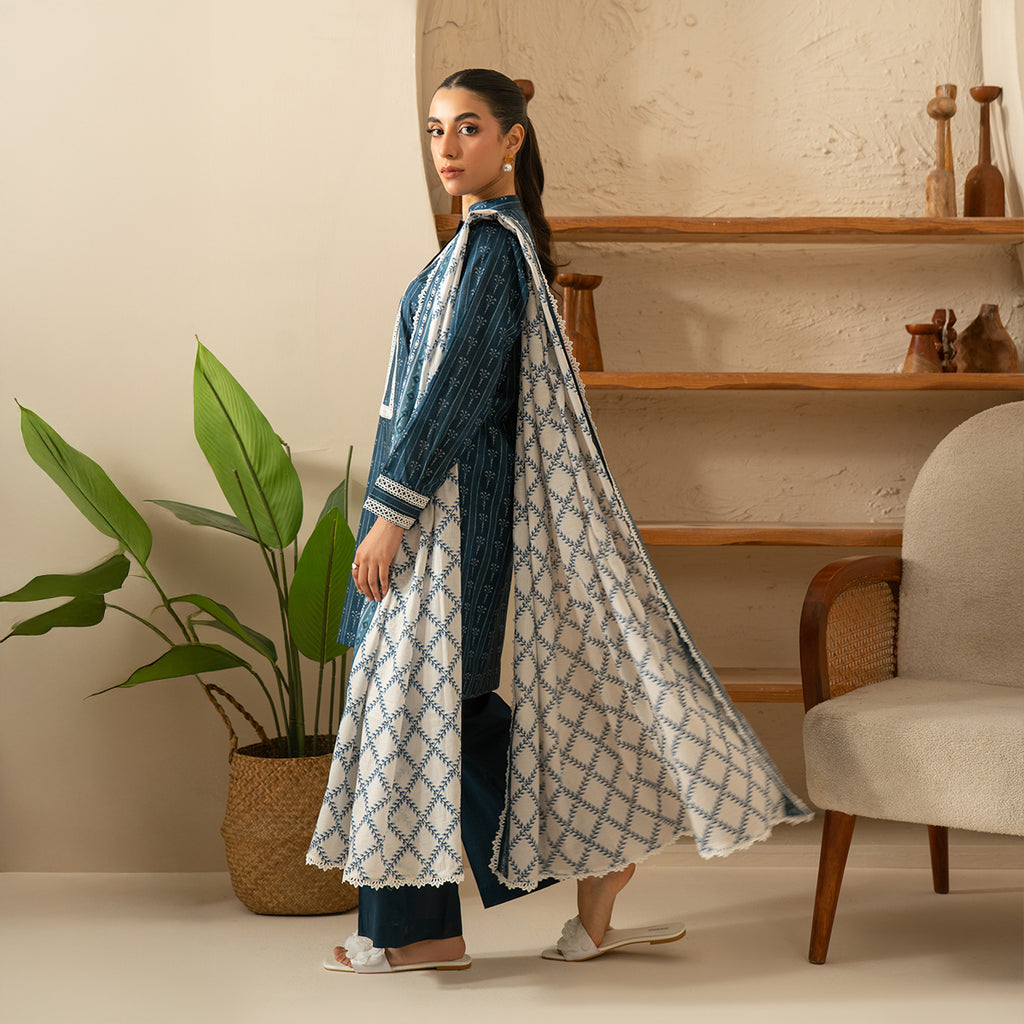 Teal Statement 3PC Unstitched Suit