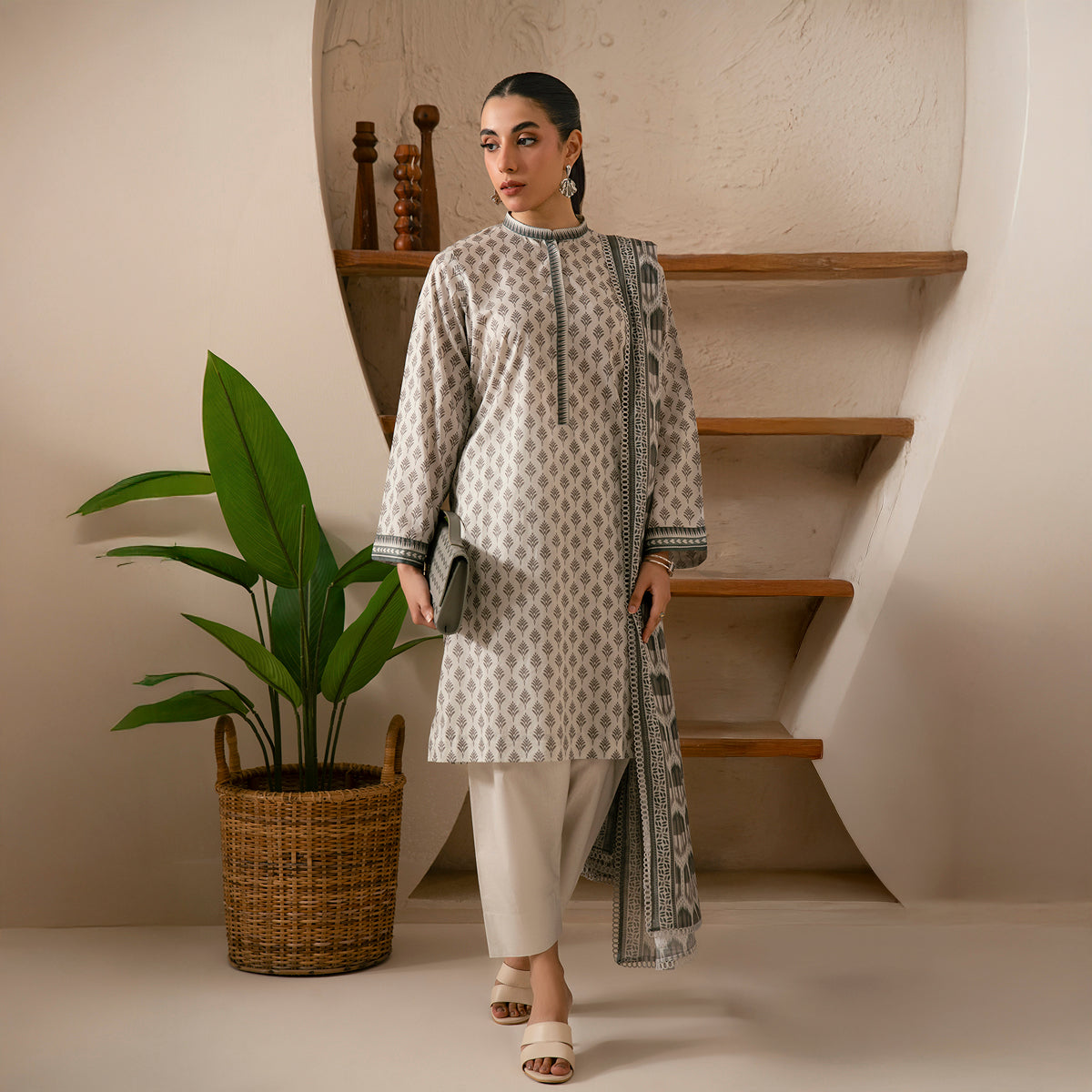 Monochrome Muse 3PC Unstitched Suit