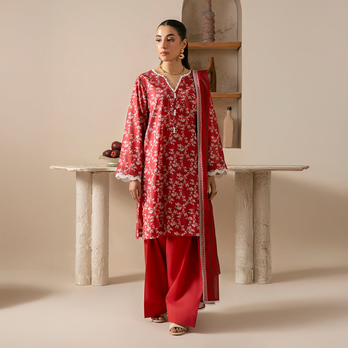 Crimson Dream 3PC Unstitched Suit