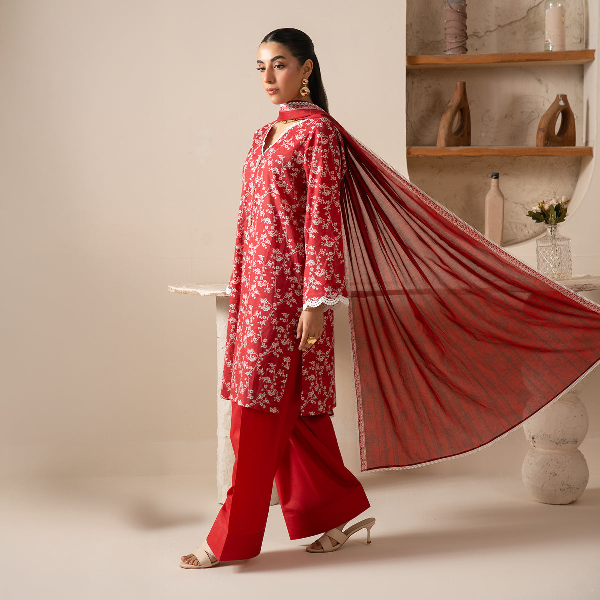 Crimson Dream 3PC Unstitched Suit