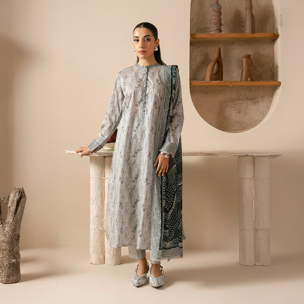 Frosty Sand 3PC Unstitched Suit