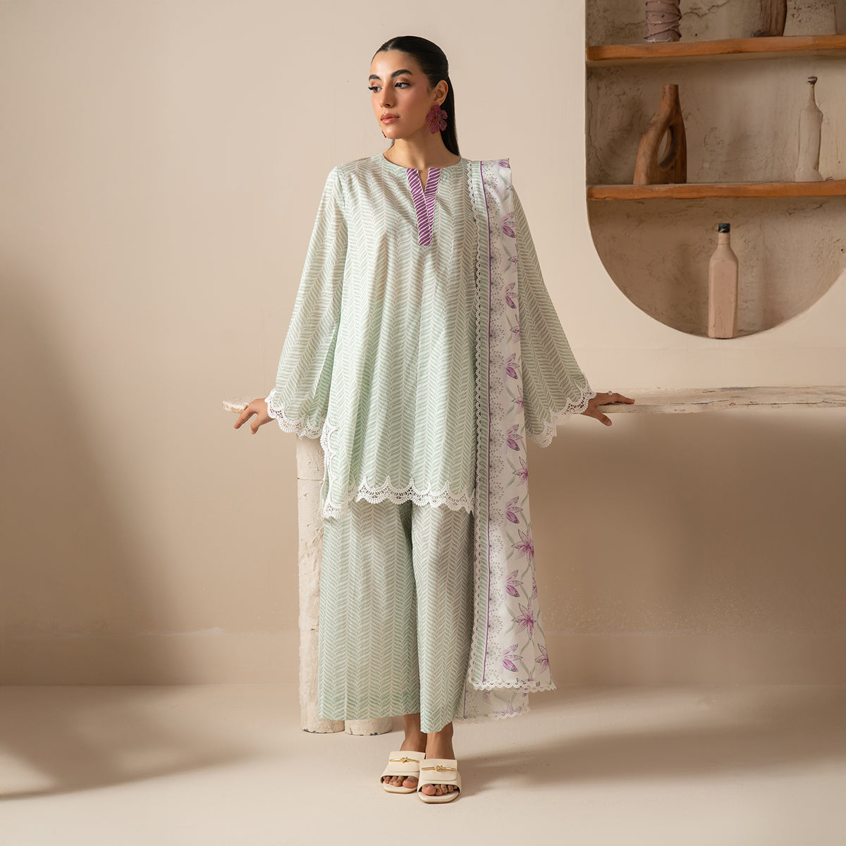 Mint Whisper 3PC Unstitched Suit