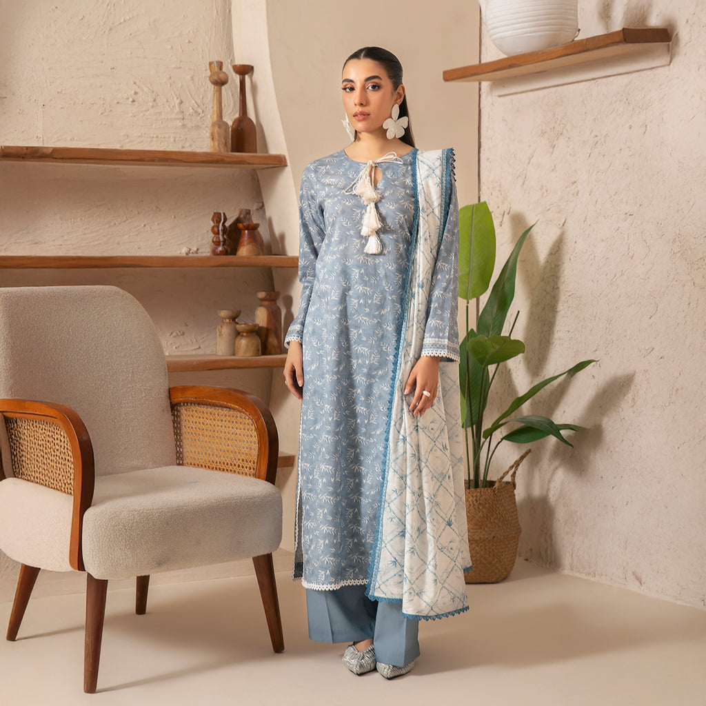 Ice Blue Muse  3PC Unstitched Suit