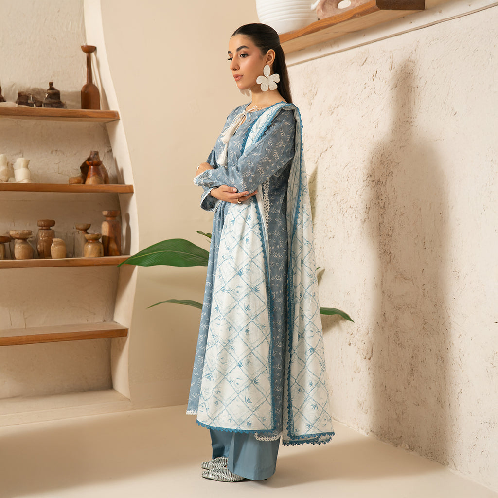 Ice Blue Muse  3PC Unstitched Suit