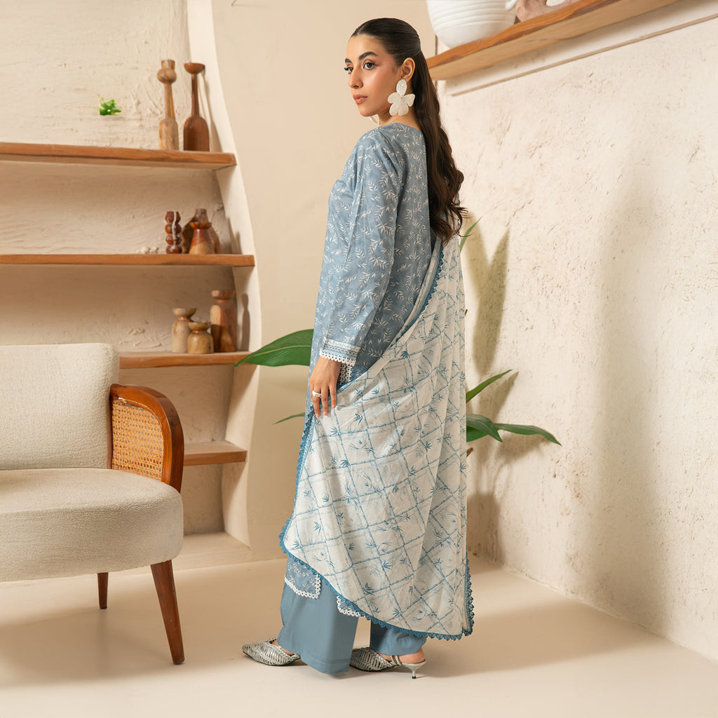 Ice Blue Muse  3PC Unstitched Suit