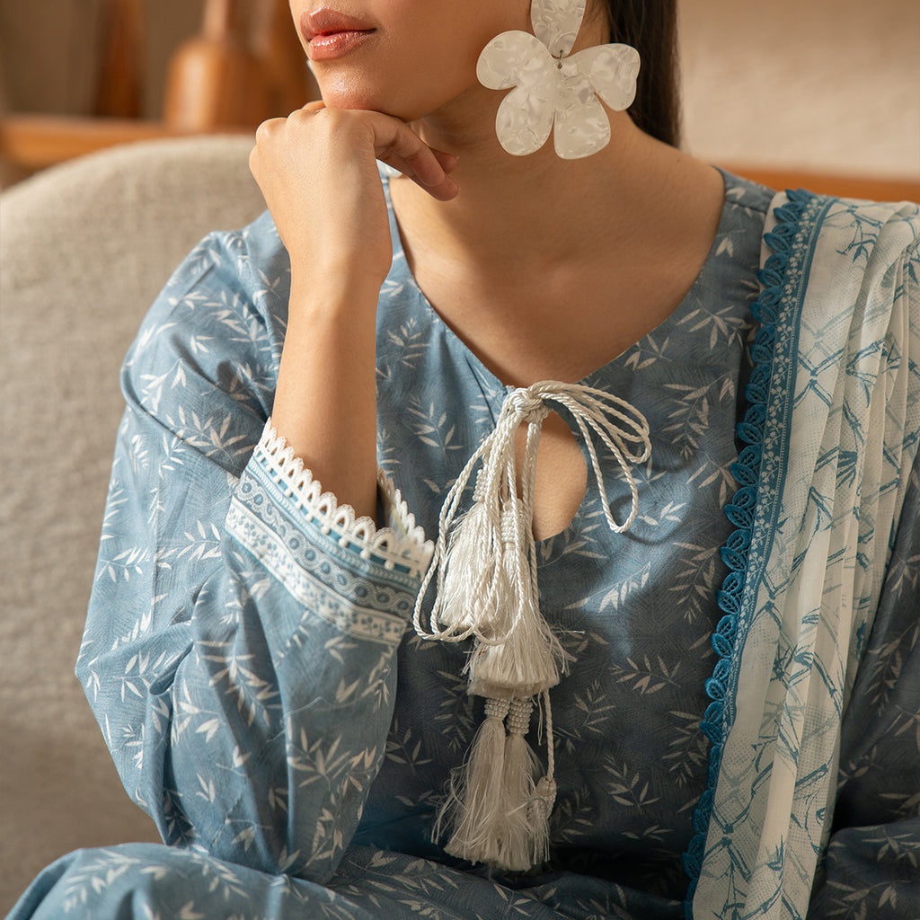 Ice Blue Muse  3PC Unstitched Suit