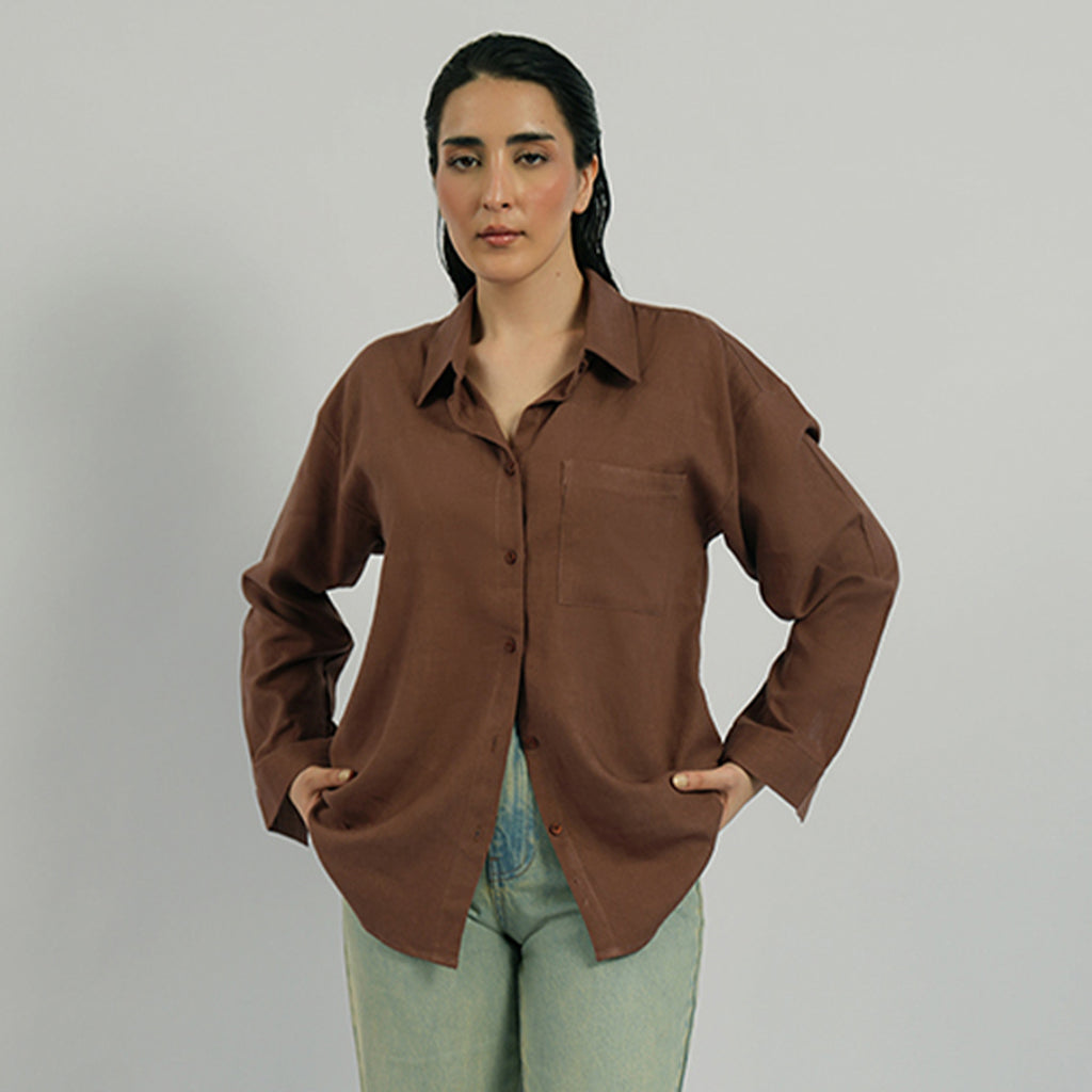 Cottonello Classic Linen Regular Brown Shirt