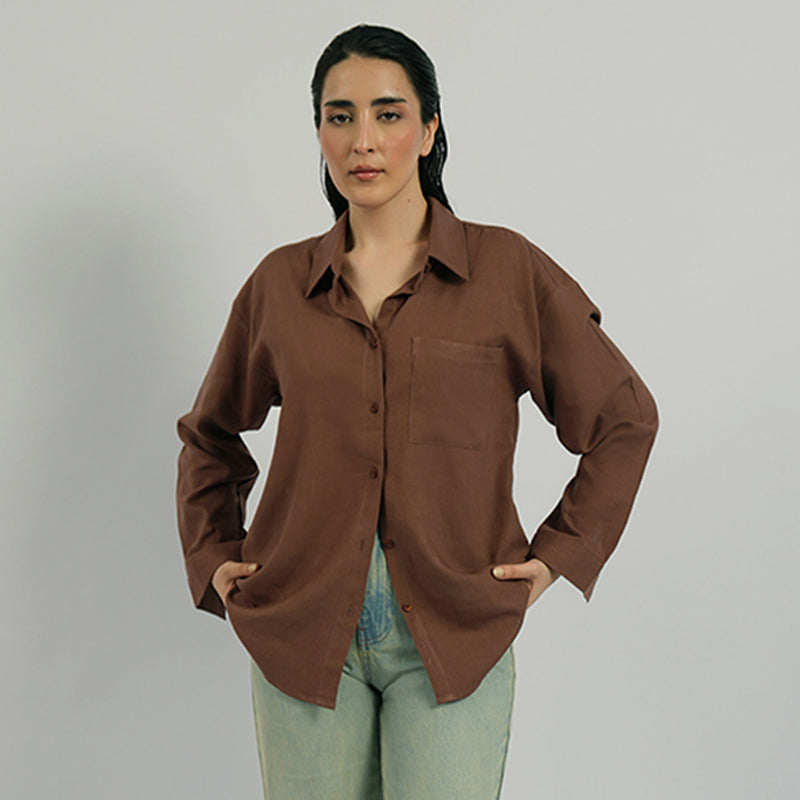 Cottonello Classic Linen Regular Brown Shirt