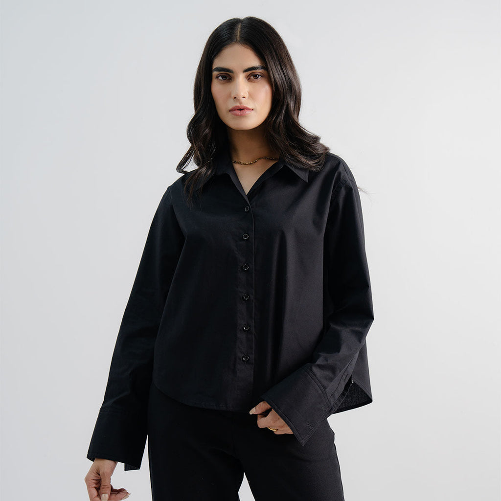 Boxy Cropped Button-Down Shirt