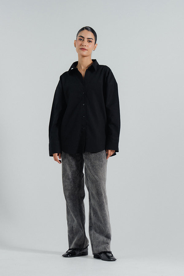 buy online black button-down shirt for women