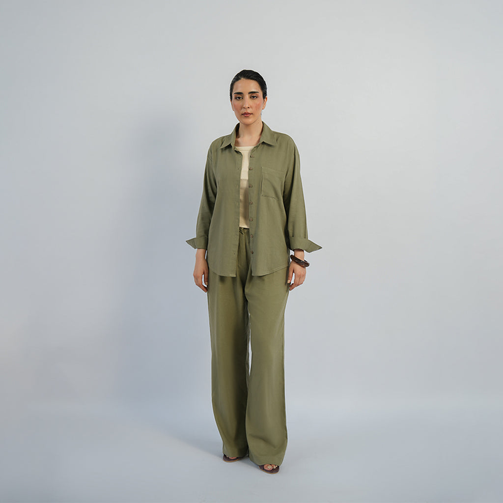Cottonello Classic Linen Regular Olive Shirt