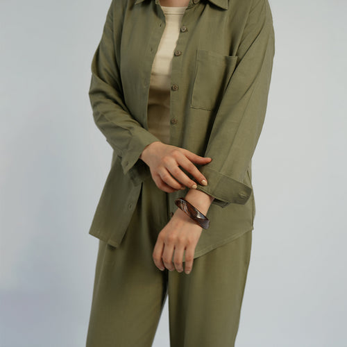 Cottonello Classic Linen Regular Olive Shirt