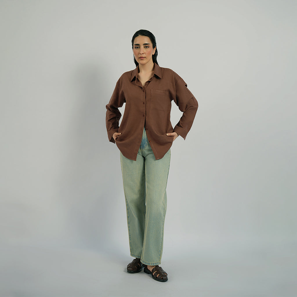 Cottonello Classic Linen Regular Brown Shirt