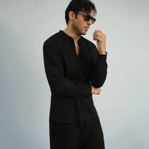 Cottonello Classic Linen Ban Collar Shirt