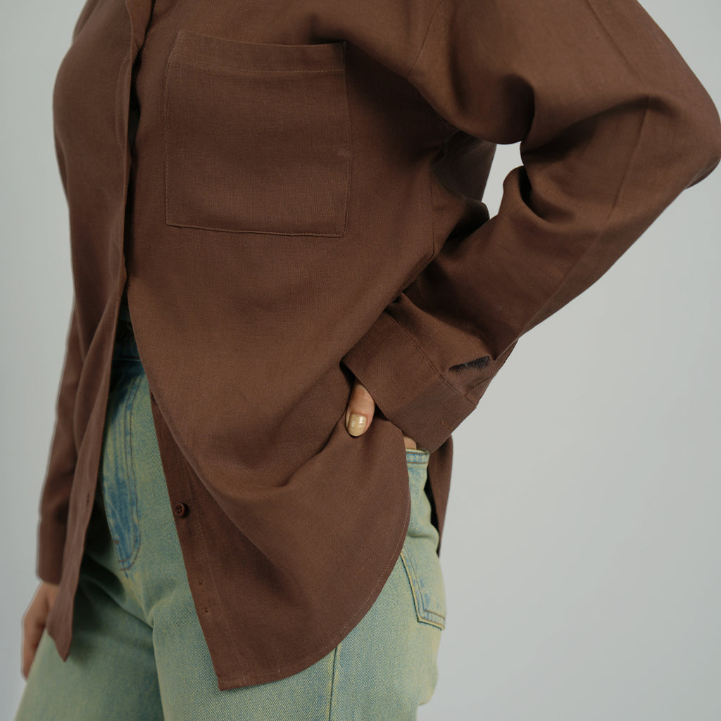 Cottonello Classic Linen Regular Brown Shirt