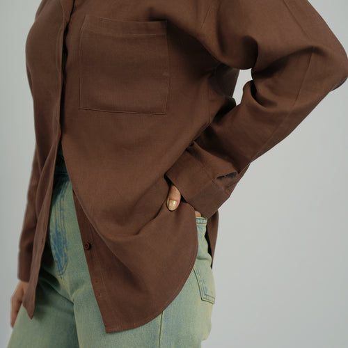 Cottonello Classic Linen Regular Brown Shirt