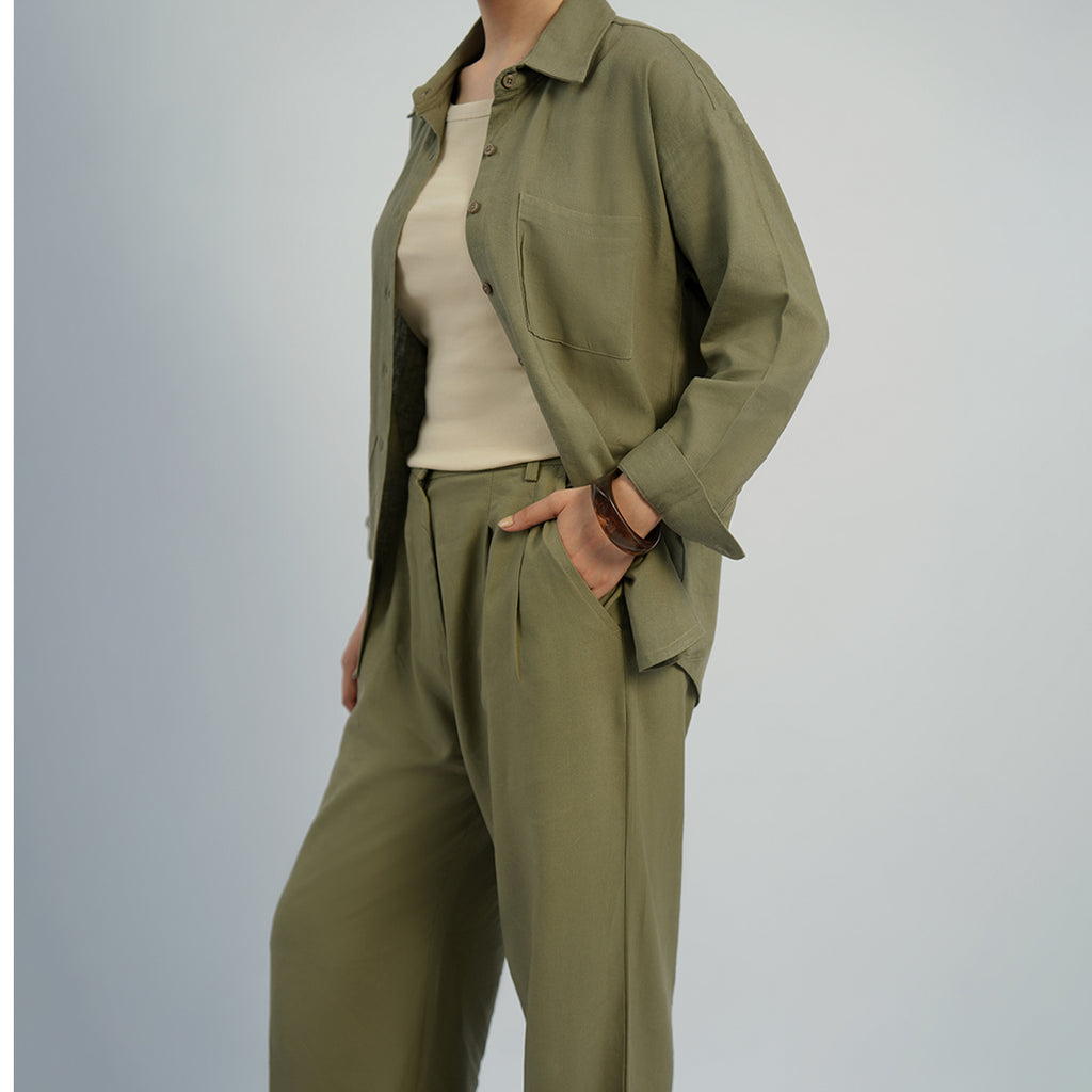 Cottonello Classic Linen Regular Olive Shirt