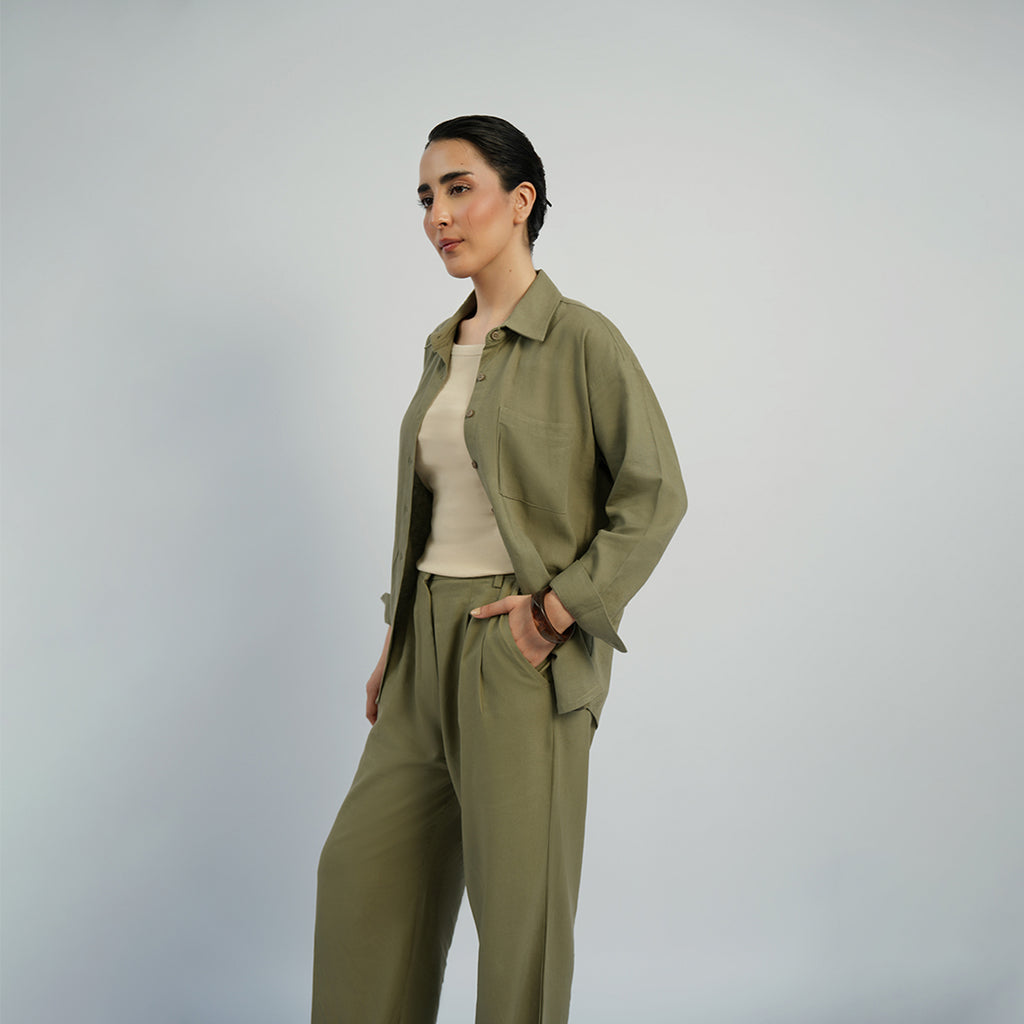 Cottonello Classic Linen Regular Olive Shirt