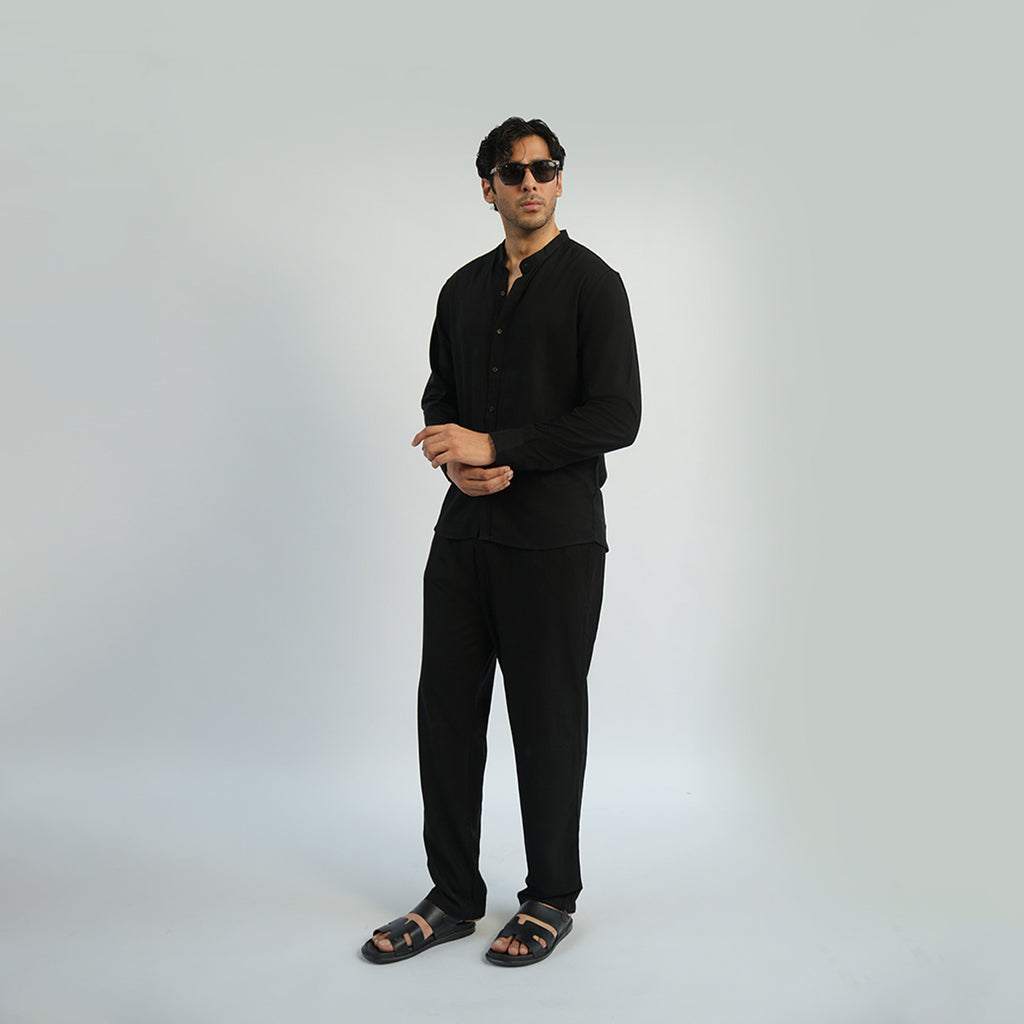 Cottonello Classic Linen Ban Collar Shirt