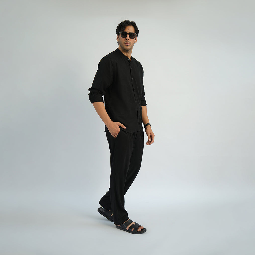 Cottonello Classic Linen Ban Collar Shirt
