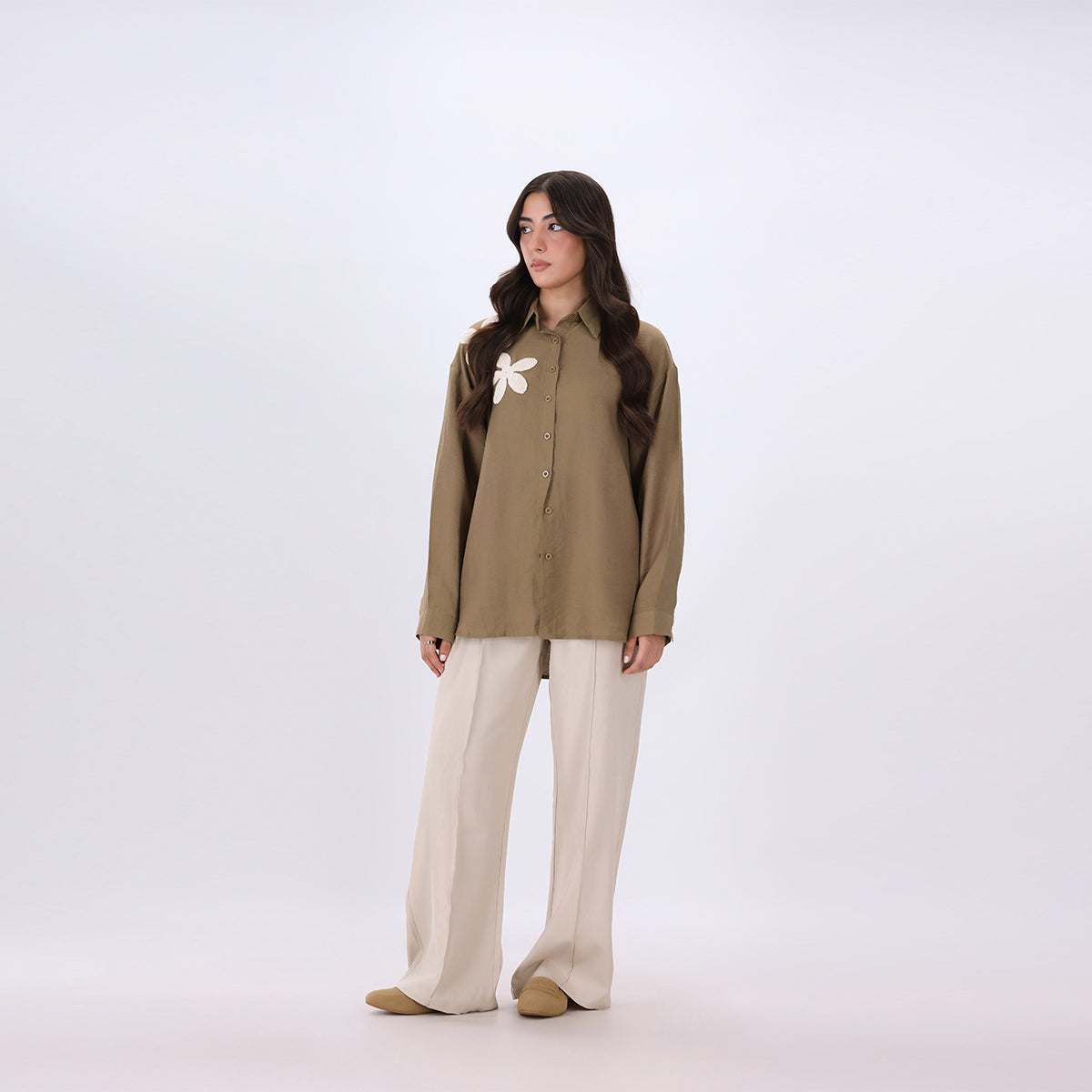 Textured Shirt with 3D flowers