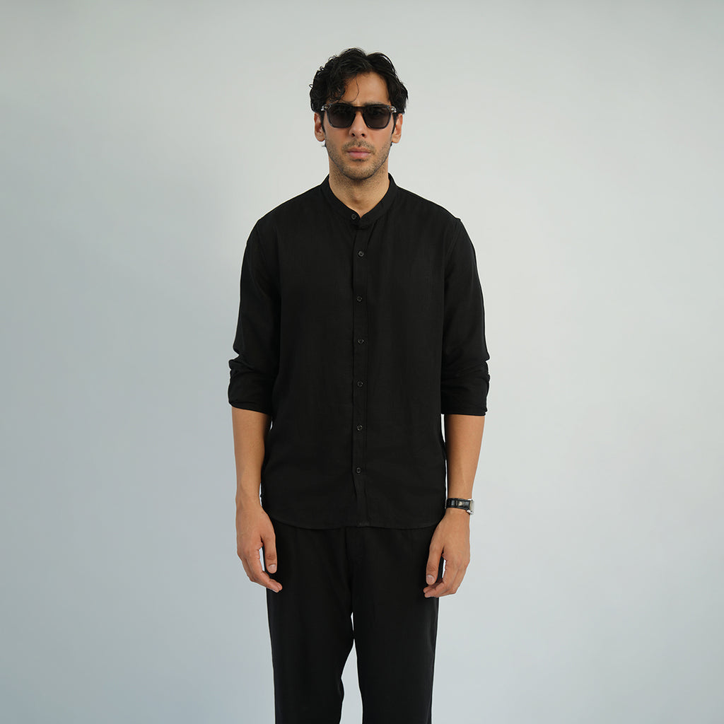 Cottonello Classic Linen Ban Collar Shirt