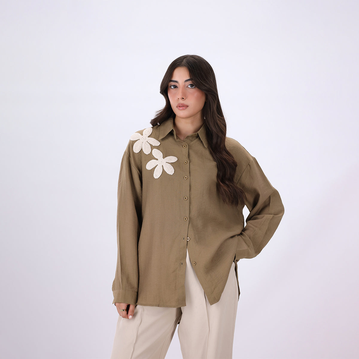 Textured Shirt with 3D flowers