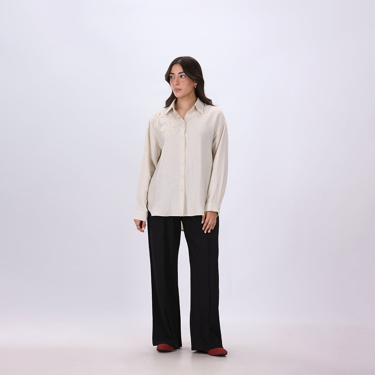 Textured Shirt with 3D flowers