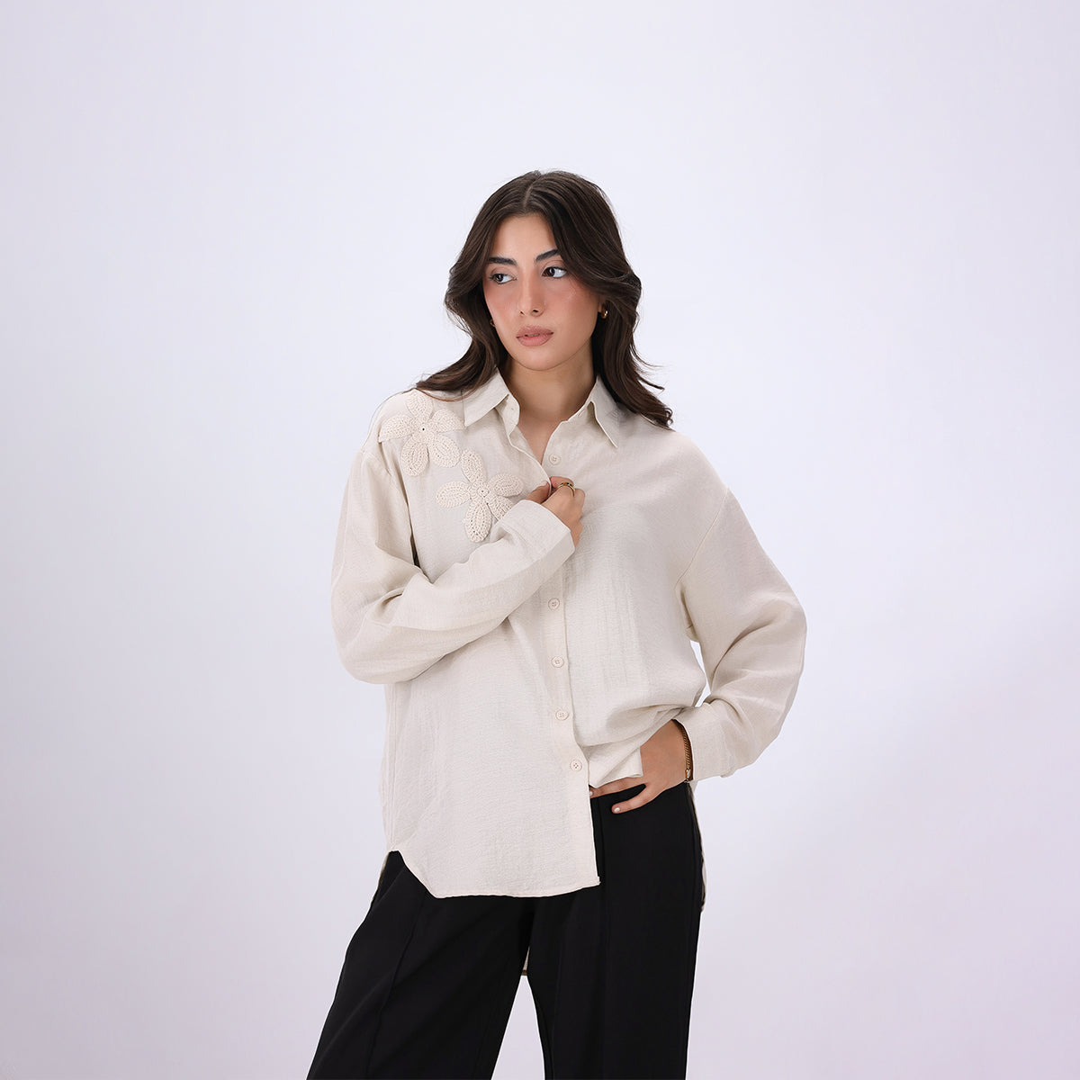 Textured Shirt with 3D flowers