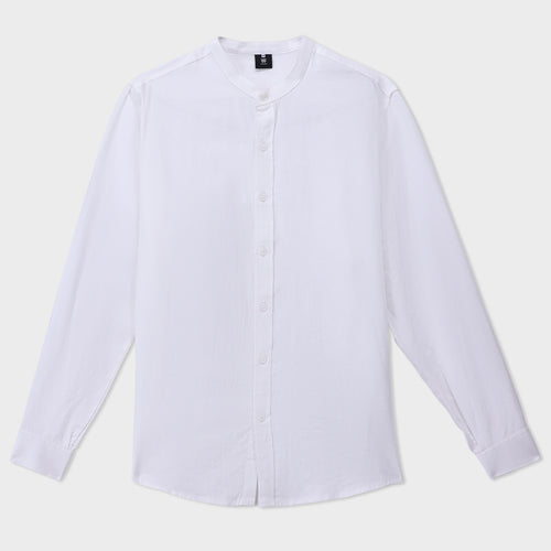 Cottonello Classic Linen Ban Collar Shirt