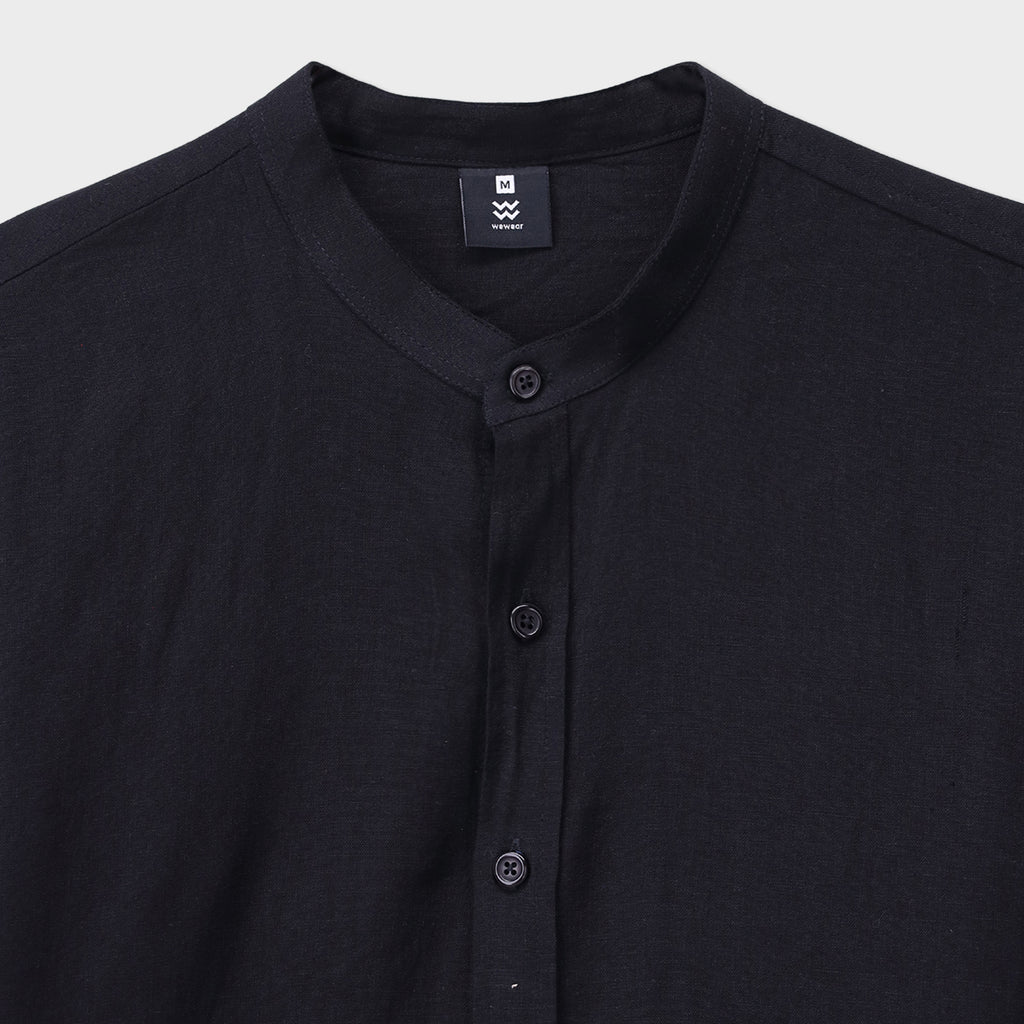 Linen Ban Collar Shirt